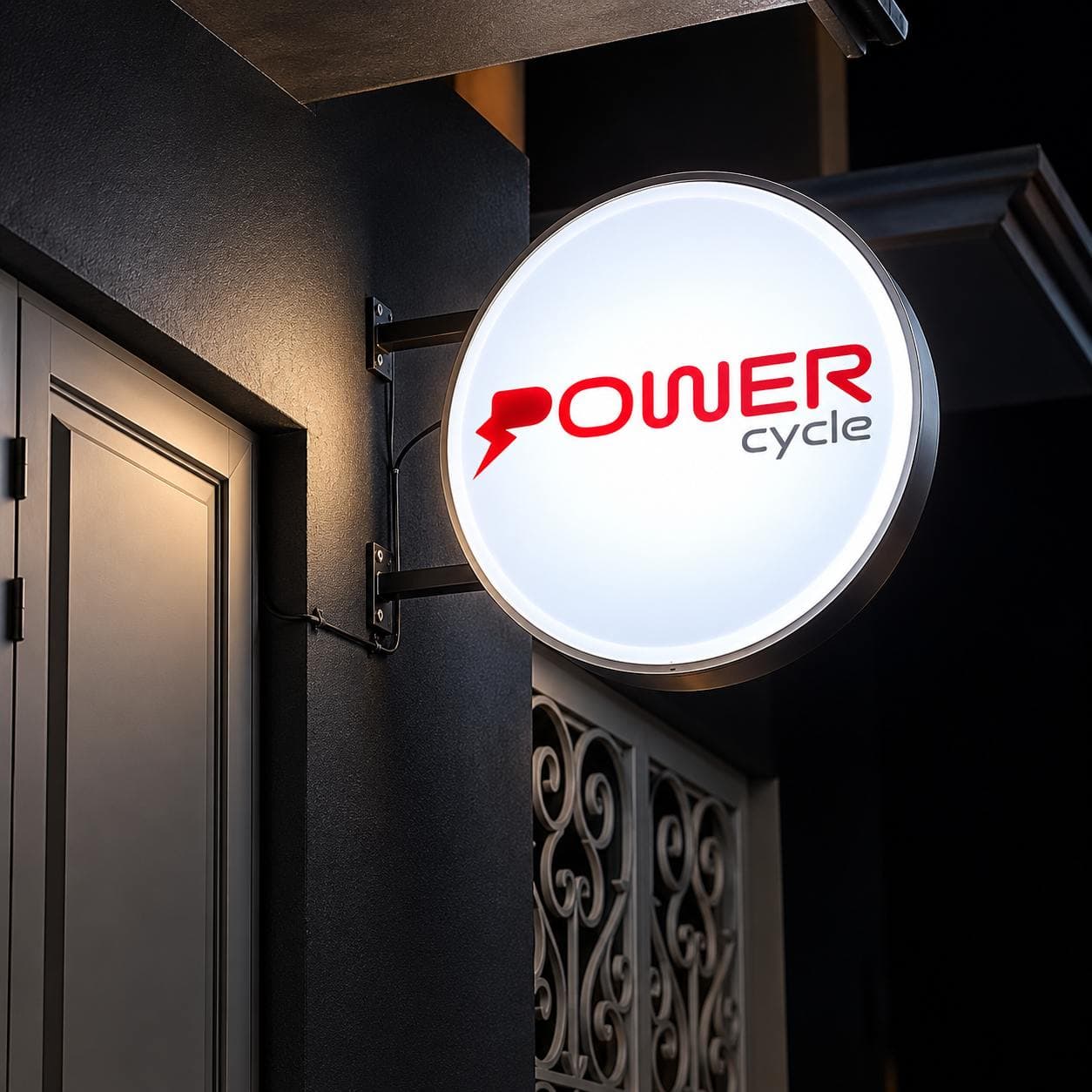Letrero circular iluminado de Power Cycle