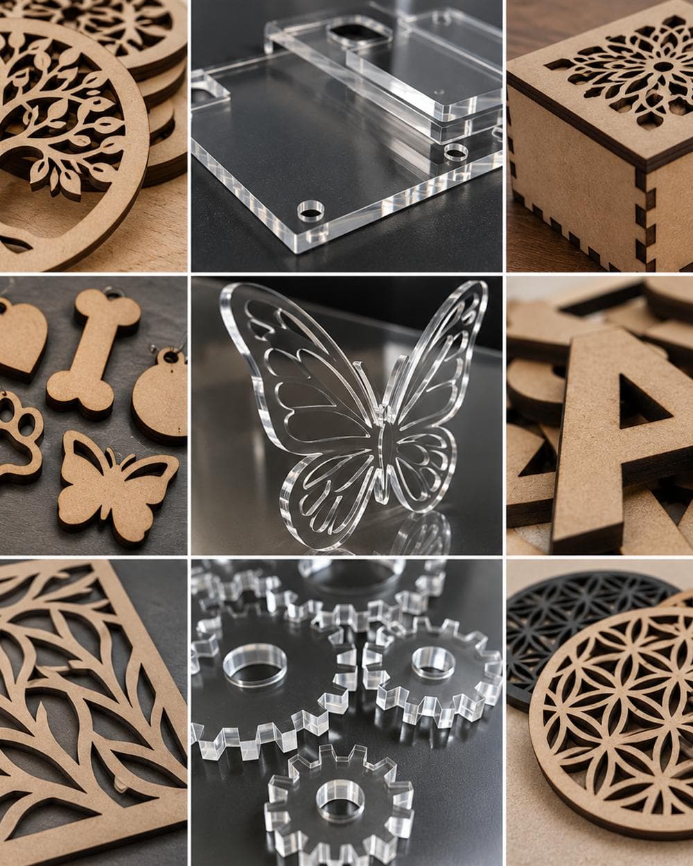 Figuras y piezas decorativas en MDF y acrílico